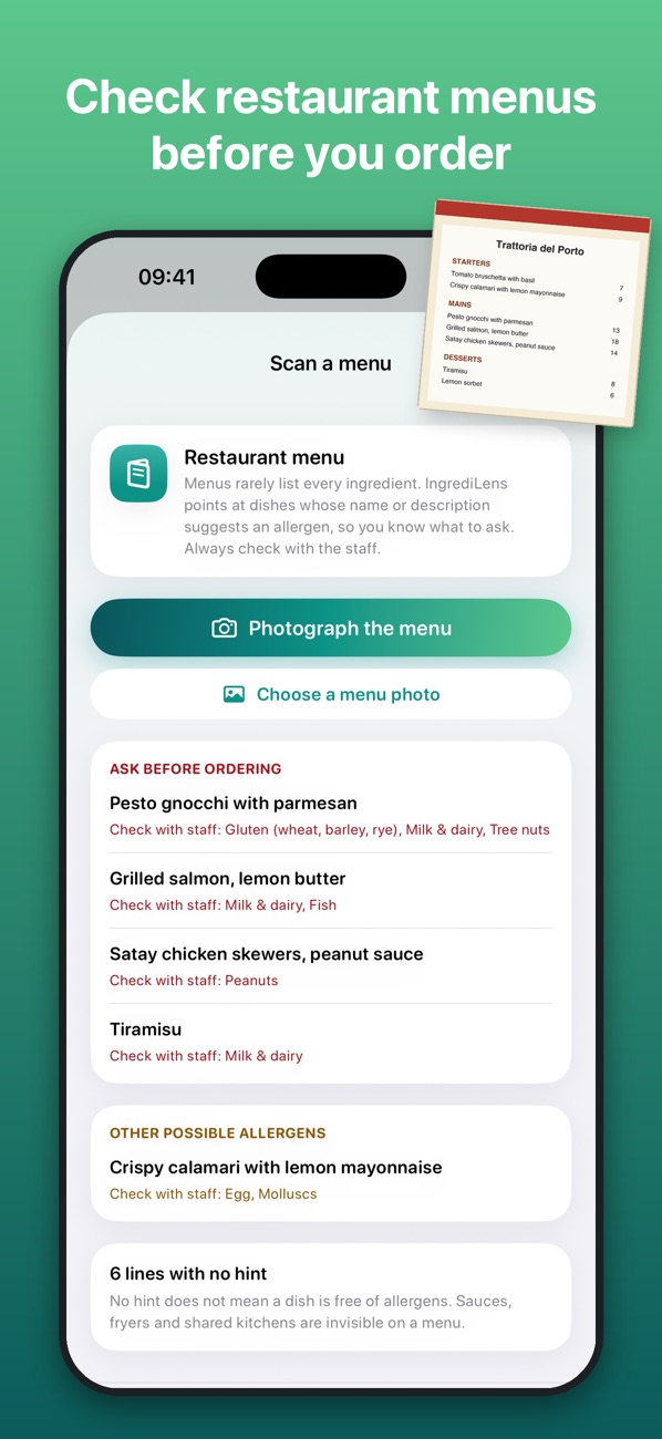 Restaurant menu scan